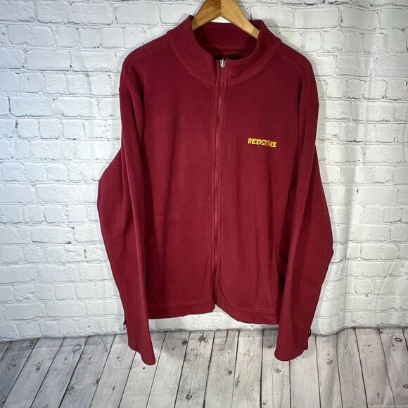 Washington Redskins Fleece Jacket Medium Mens Burgundy Full Zip Pockets NFL - Picture 1 of 12